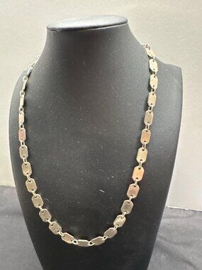 Vintage Industural Link Silver-Tone Rectangular Necklace Made In Japan 17 Inches